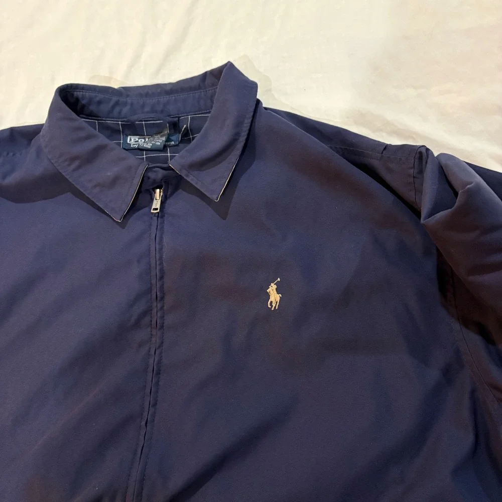 Polo Ralph Lauren Mens XXL Navy Blue Harrington Jacket Plaid Lined Windbreaker